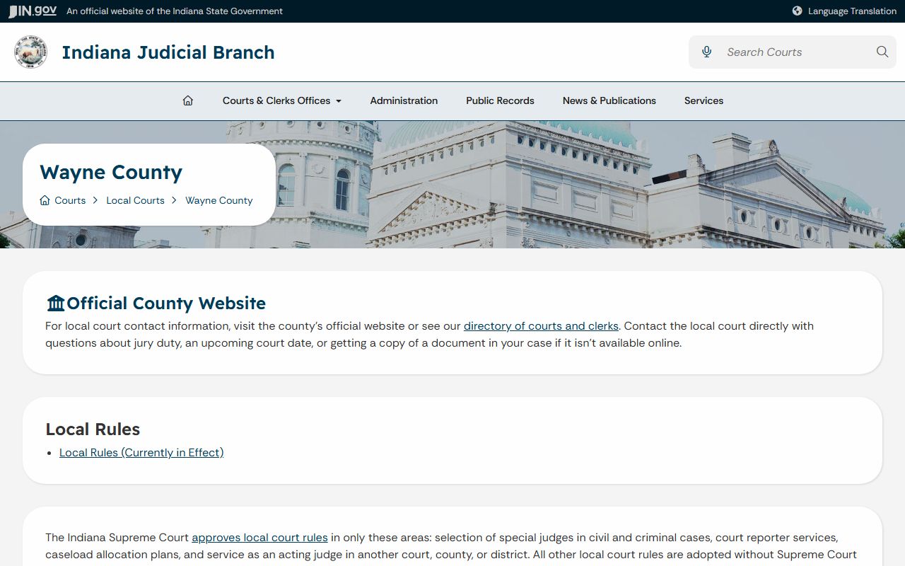 Wayne County court records Indiana Judicial Branch page