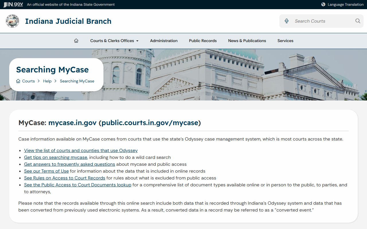 Wayne County court records MyCase help page