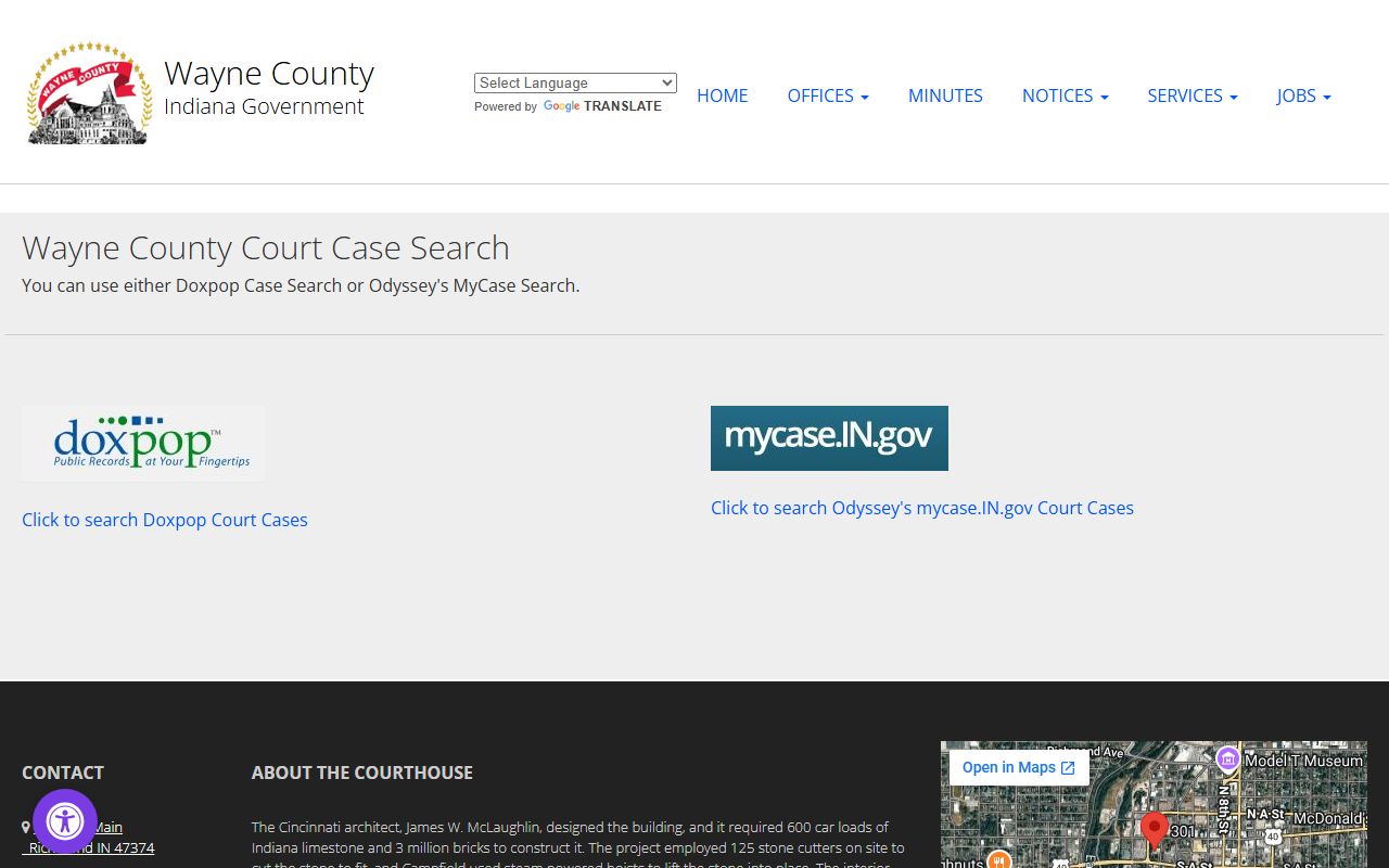 Wayne County court records case search page