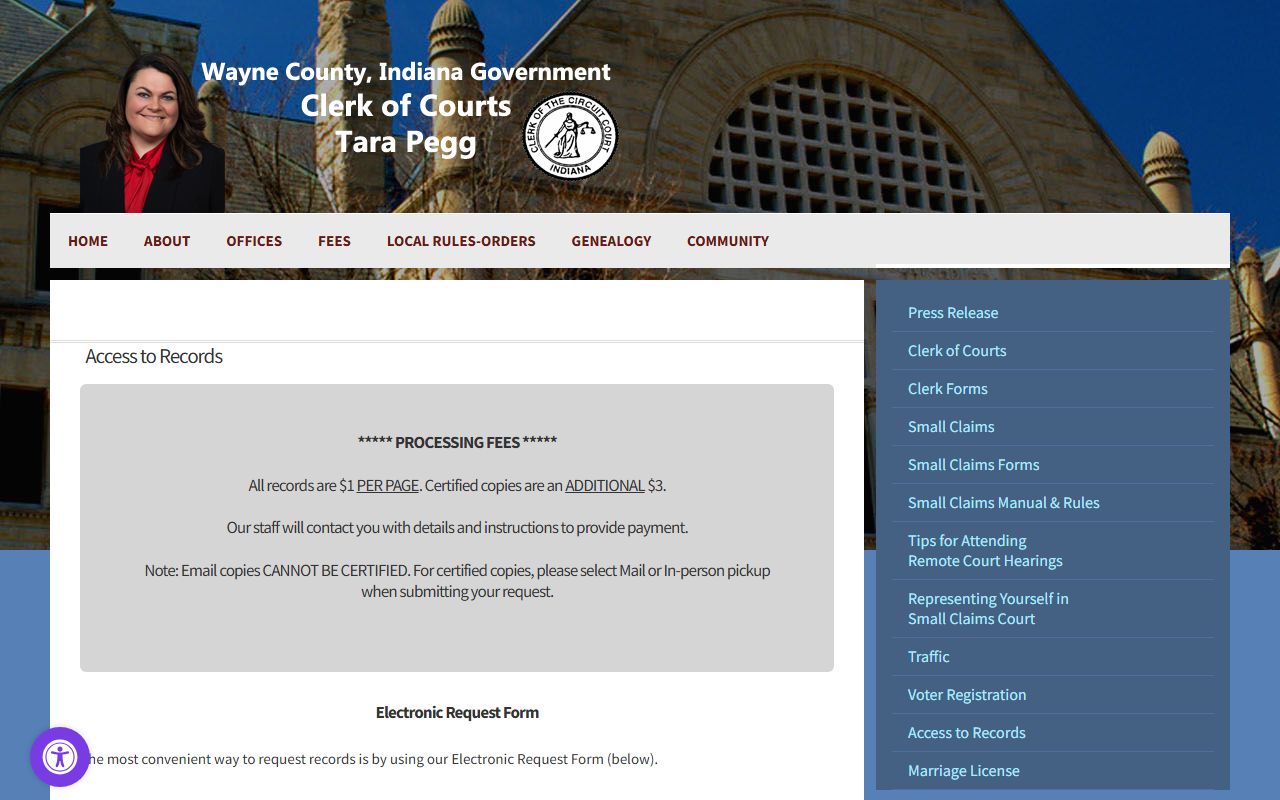 Wayne County Clerk access to records and certified copy requests