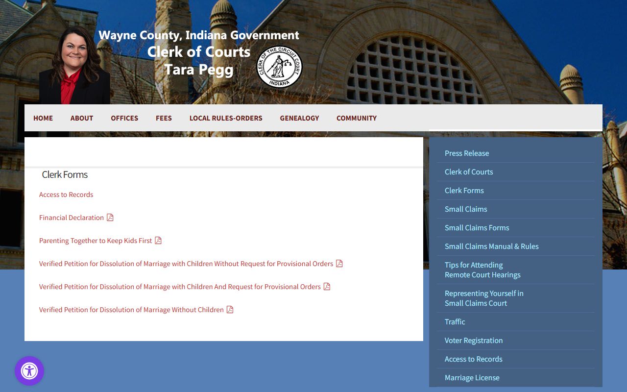 Wayne County Clerk forms for court records and requests