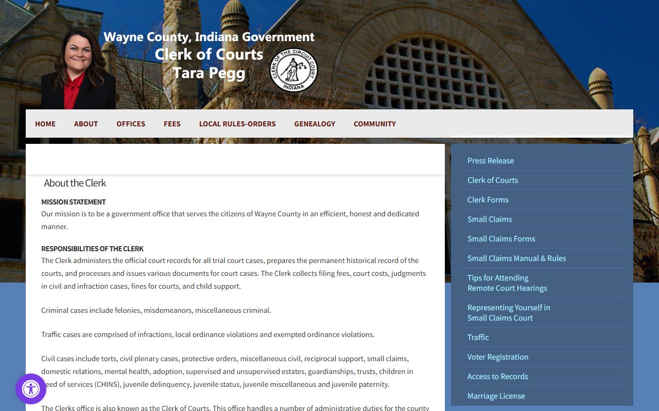 Wayne County Clerk of Courts responsibilities for court records
