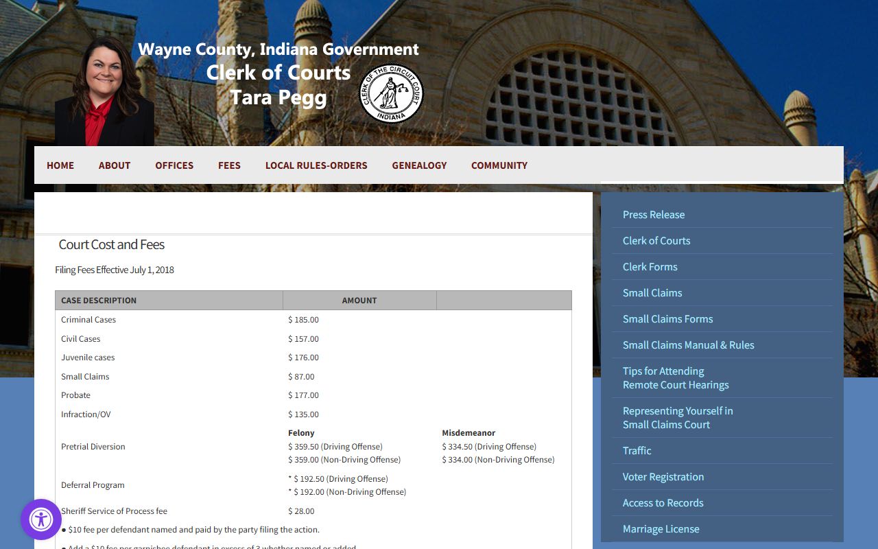Wayne County Clerk of Courts fee schedule for court records