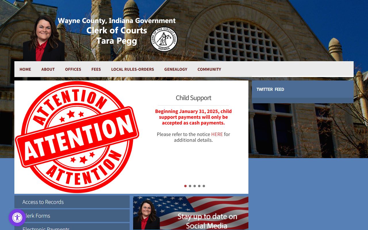 Wayne County Clerk of Courts records office page