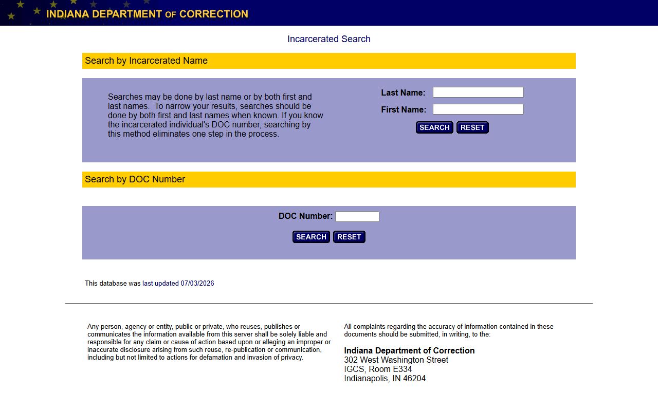 Wayne County arrest records IDOC incarcerated locator