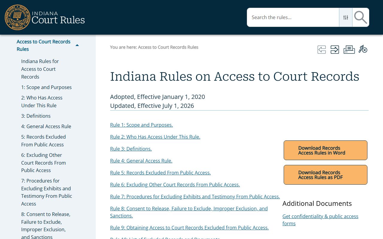 Wayne County court records Indiana access rules source