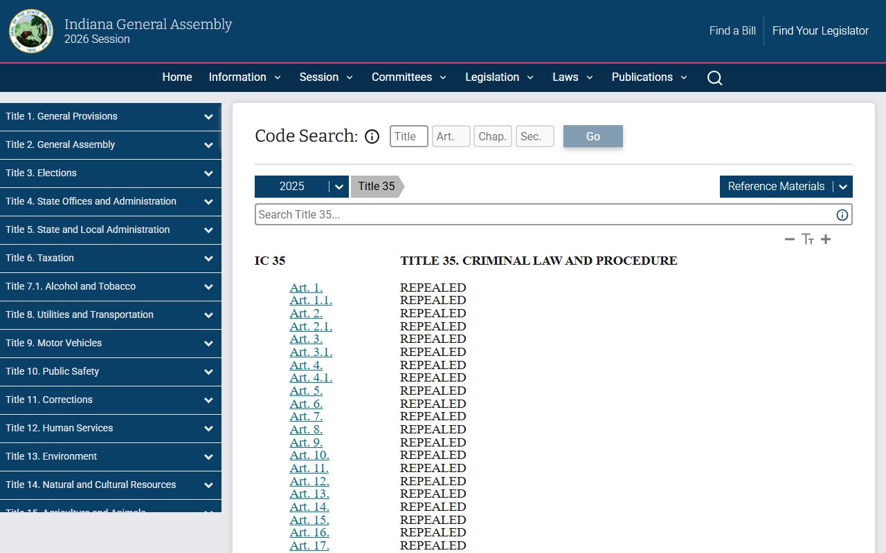 Wayne County criminal court records Indiana Code Title 35 source