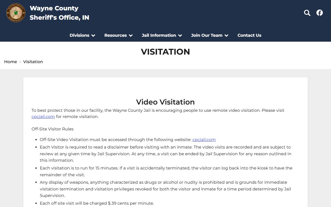 Wayne County inmate records Sheriff visitation route
