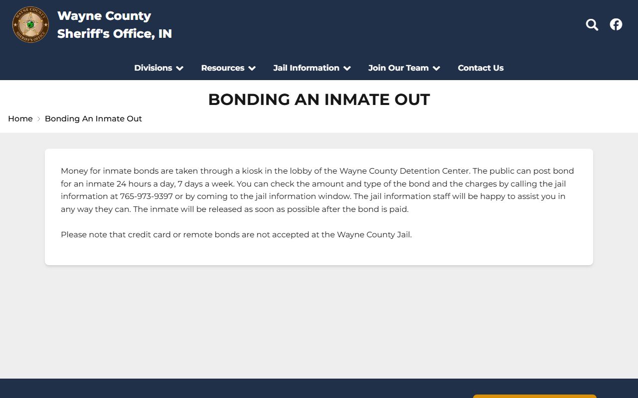 Wayne County inmate records Sheriff bonding information route