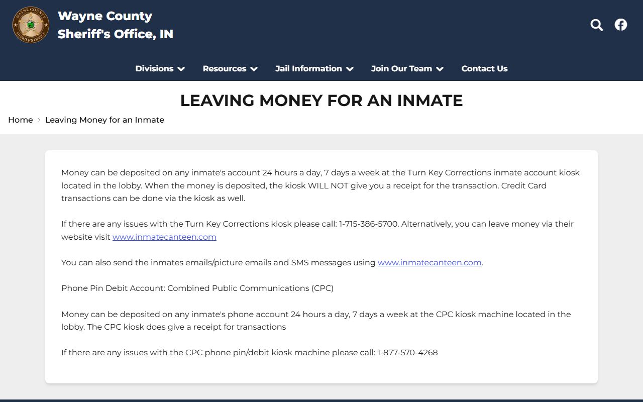 Wayne County inmate records Sheriff inmate money route