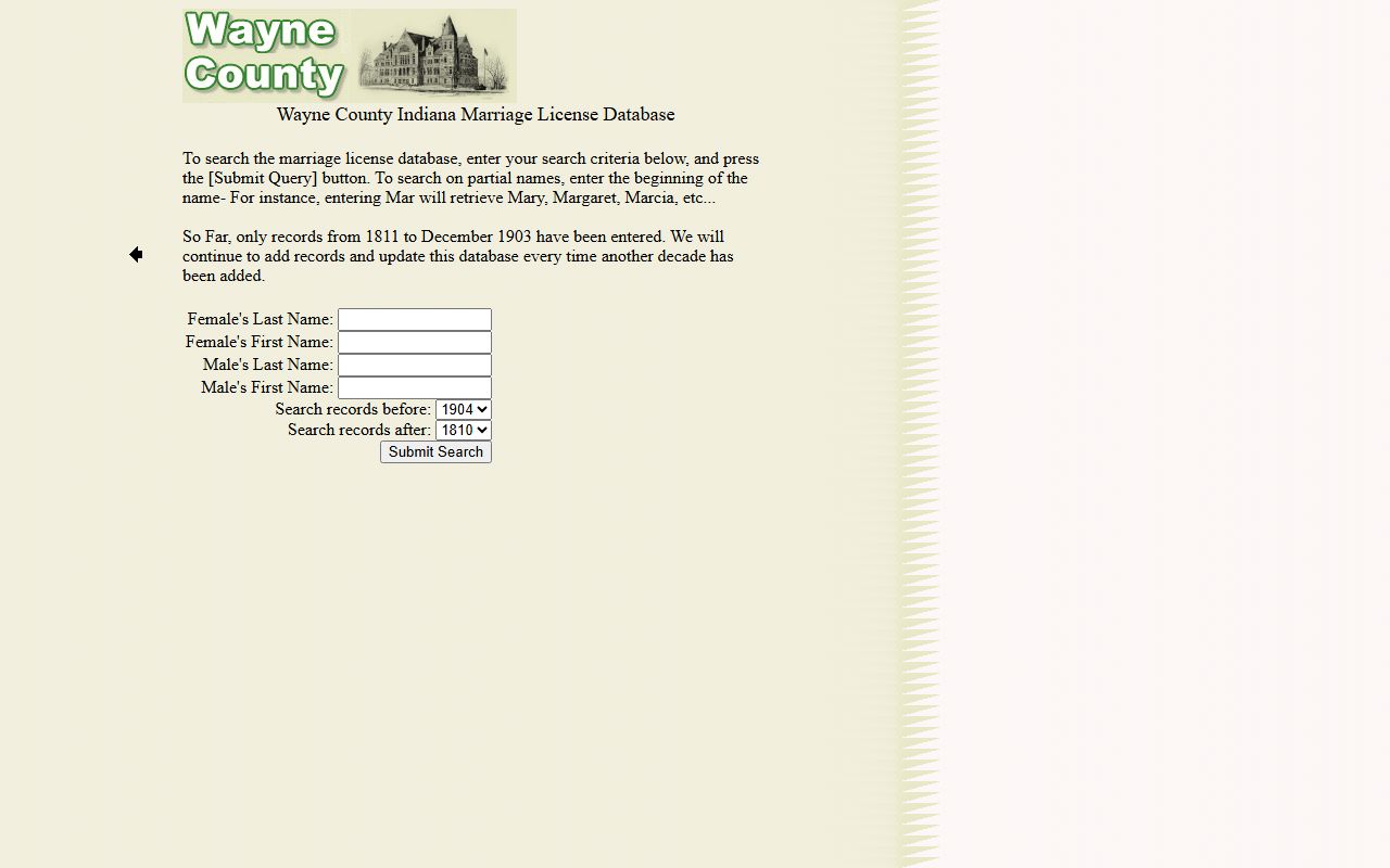 Wayne County marriage records historical marriage database source