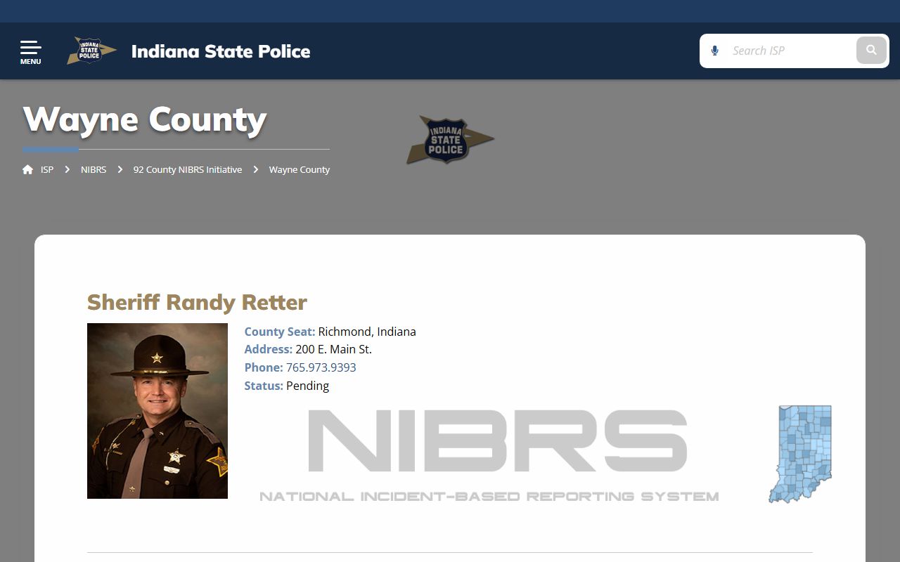 Wayne County warrant records Indiana State Police Wayne County page
