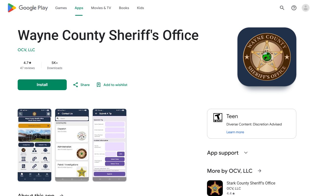 Wayne County warrant records Sheriff app Google Play listing