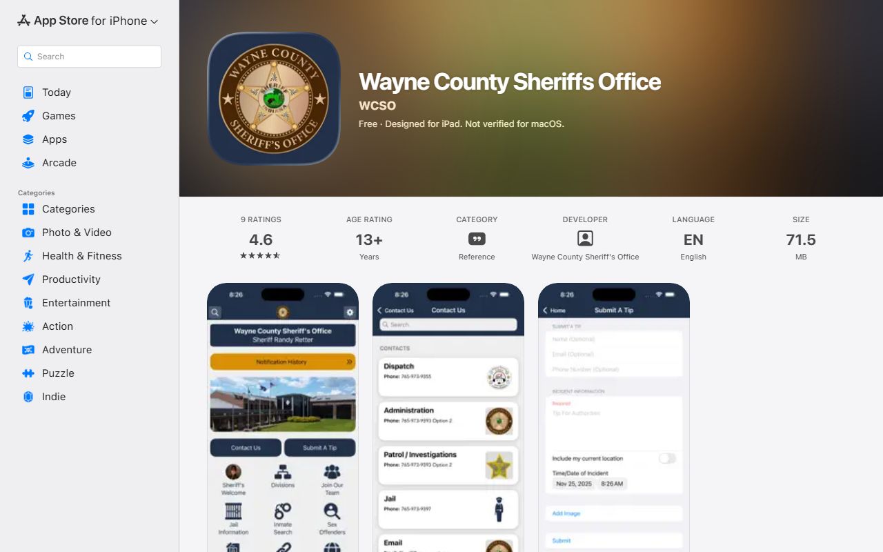 Wayne County warrant records Sheriff app Apple listing