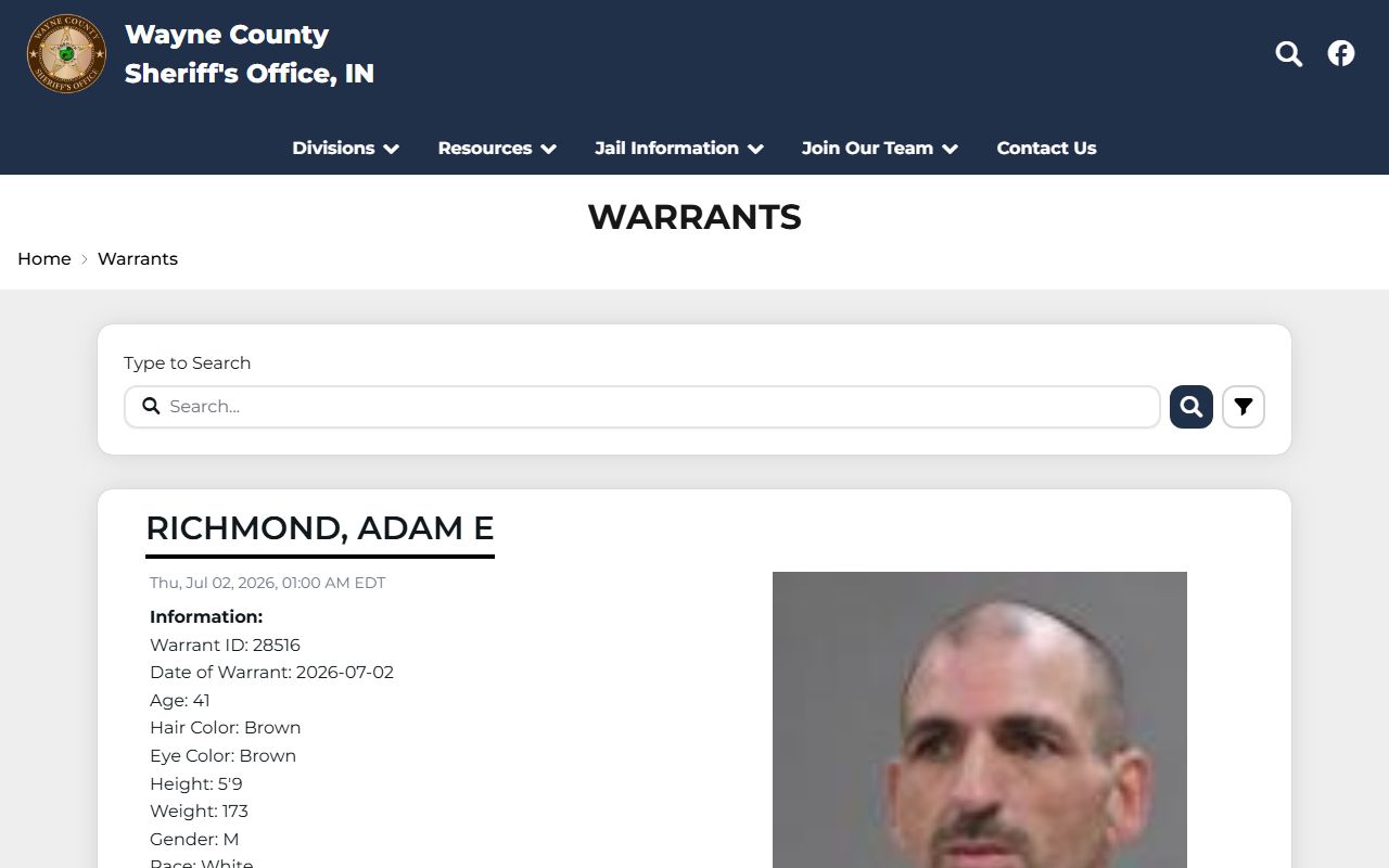 Wayne County warrant records Sheriff warrants search page